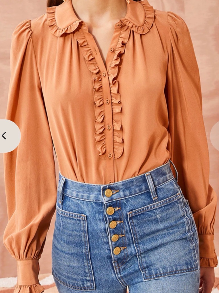 Ulla Johnson Philipa Ruffle Blouse Top In Chestnut Size 14